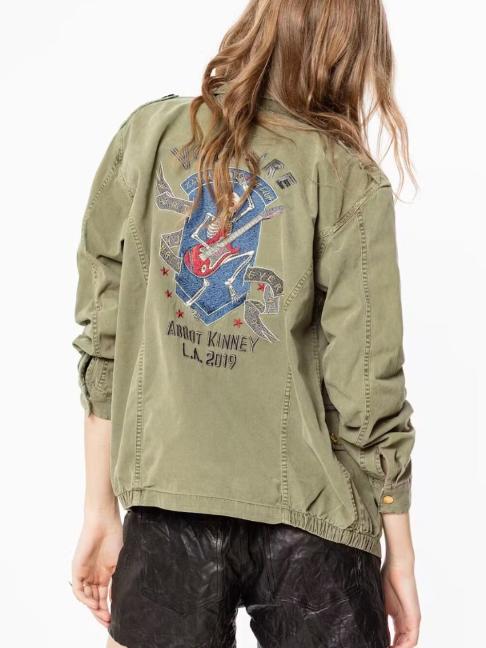 ZADIG & VOLTAIRE Kid Mili Embroidered Parka Jacket Skull Abbot Kinney Graphic
